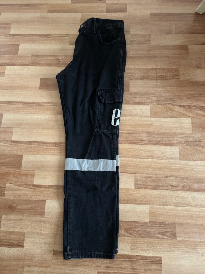 Koyu füme reflektörlü iş pantolonu Bol Kesim Denim Pantolon - Görsel 2