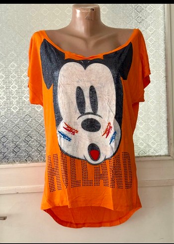 Disney 36/38 Renkli Baskılı Kayık Yaka Kadın Tişört - Görsel 4