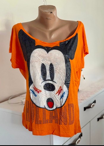 Disney 36/38 Renkli Baskılı Kayık Yaka Kadın Tişört - Görsel 8