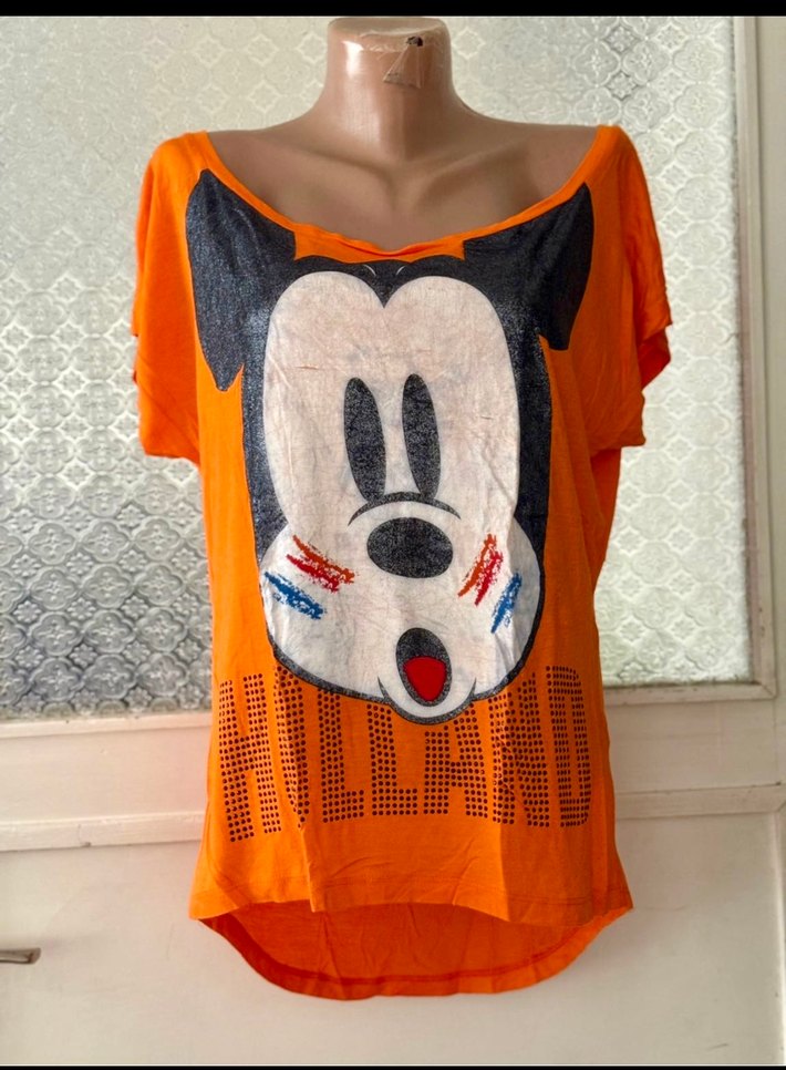 Disney 36/38 Renkli Baskılı Kayık Yaka Kadın Tişört - Görsel 4