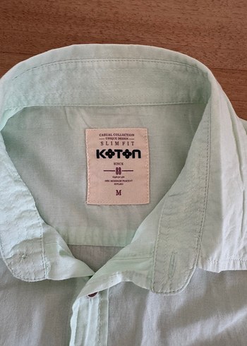 m Beden beyaz Renk Su yeşili pastel Keten Kısa Kollu Erkek Gömlek
