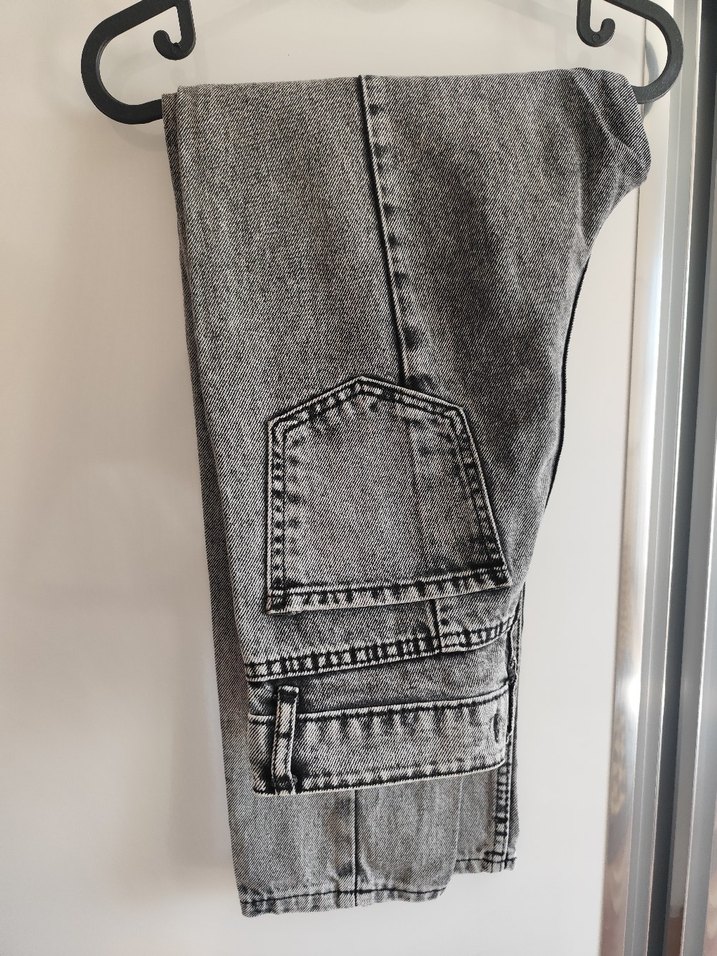 Gri Bol Kesim Midi Denim Kadın Kot Pantolon - Görsel 3