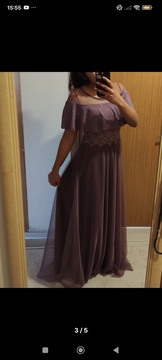 Mor Uzun Bohem Kadın Abiye Elbise - Görsel 3