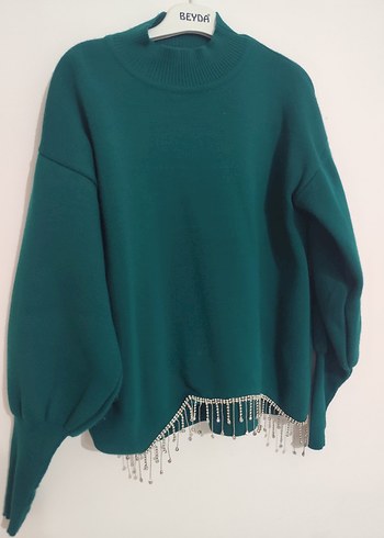 Yeşil Nakışlı Kadın Triko Kazak - Görsel 2