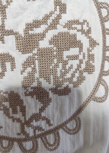 Nakışlı Bej Keten Uzun Kollu Gömlek - Görsel 2