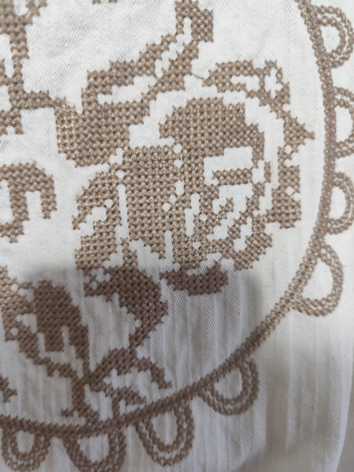 Nakışlı Bej Keten Uzun Kollu Gömlek - Görsel 2