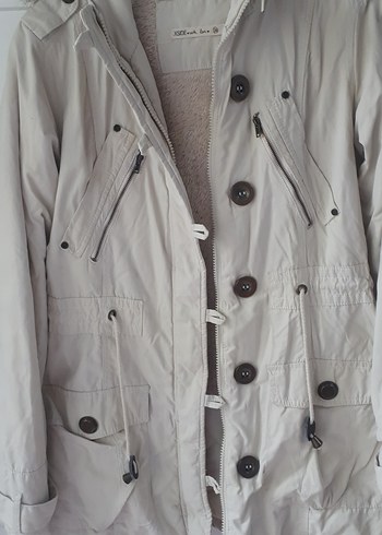 Bej Düğmeli Pamuk Kadın Ceket - Görsel 3