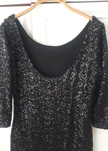 Parlak Siyah Uzun Kollu Mini Elbise - Görsel 4