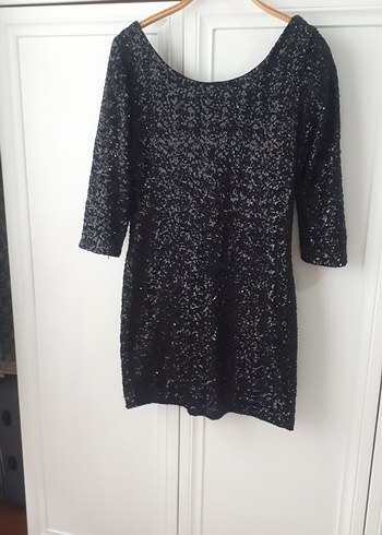 Parlak Siyah Uzun Kollu Mini Elbise - Görsel 2