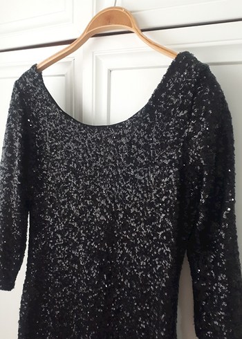 Parlak Siyah Uzun Kollu Mini Elbise - Görsel 3