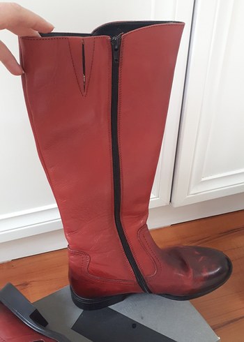 Kırmızı Deri Kadın Dizüstü Botlar - Görsel 3