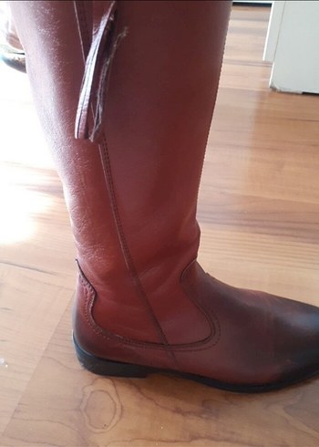 Kırmızı Deri Kadın Dizüstü Botlar - Görsel 4