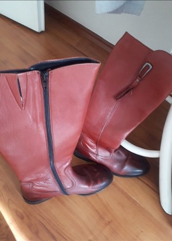 Kırmızı Deri Kadın Dizüstü Botlar - Görsel 7