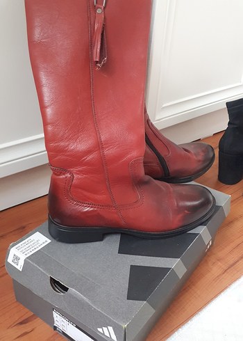 Kırmızı Deri Kadın Dizüstü Botlar - Görsel 2