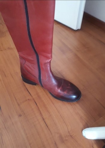 Kırmızı Deri Kadın Dizüstü Botlar - Görsel 5