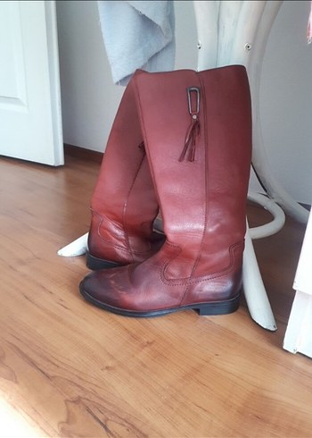 Kırmızı Deri Kadın Dizüstü Botlar - Görsel 6