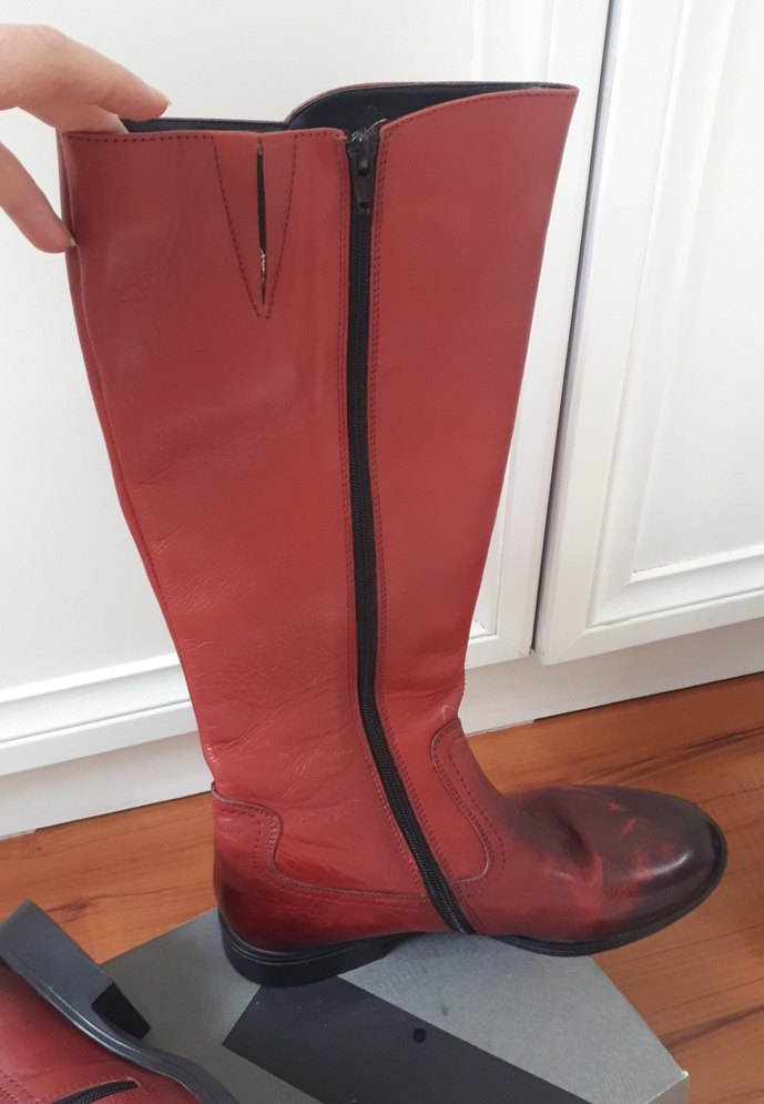 Kırmızı Deri Kadın Dizüstü Botlar - Görsel 3