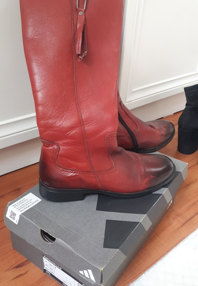 Kırmızı Deri Kadın Dizüstü Botlar - Görsel 2