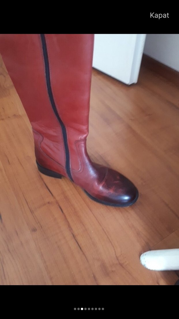 Kırmızı Deri Kadın Dizüstü Botlar - Görsel 5