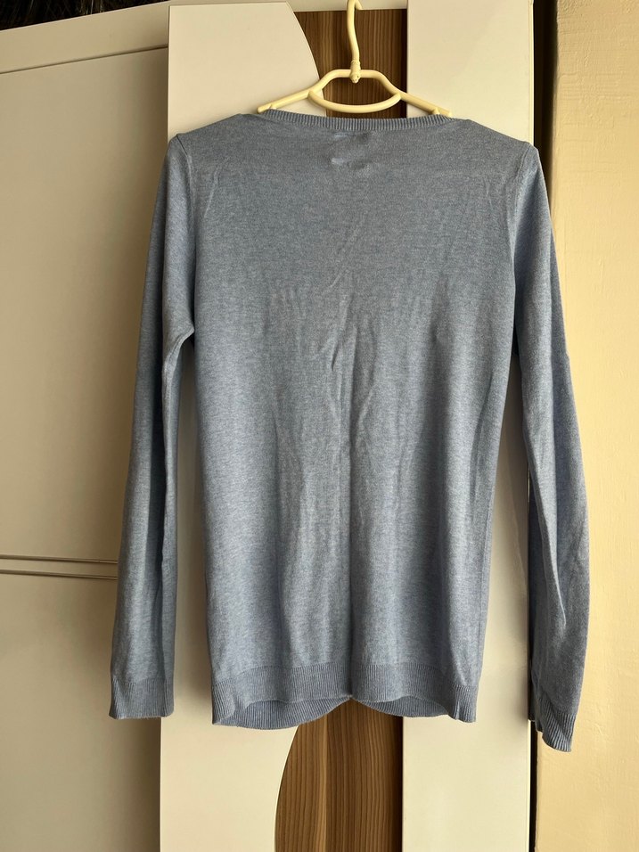 Açık mavi V Yaka Uzun Kollu Kadın Hırka - Görsel 3