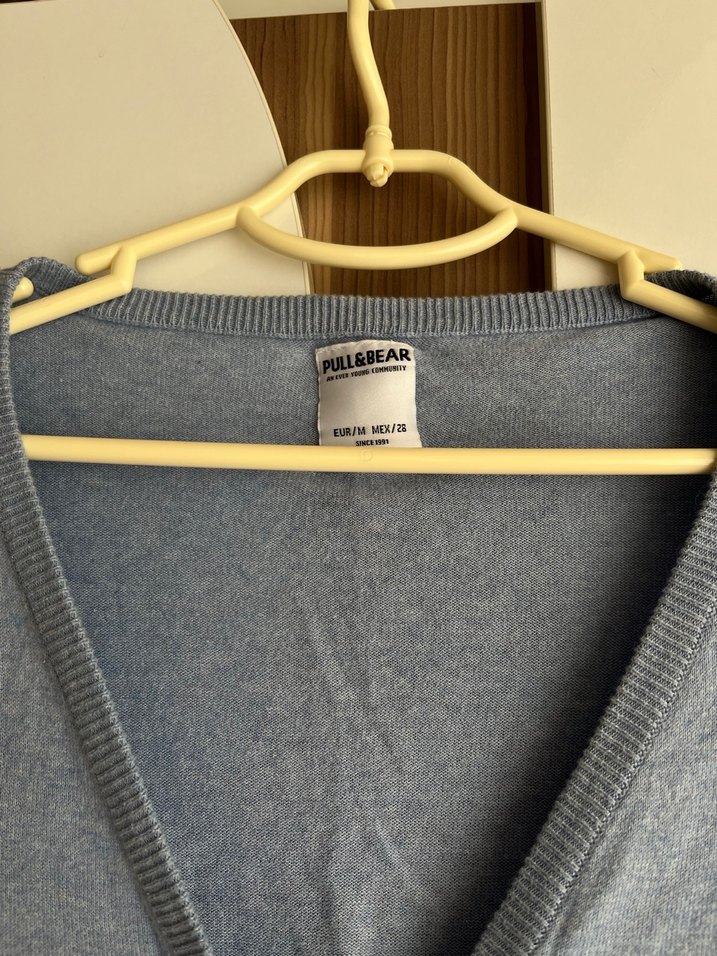 Açık mavi V Yaka Uzun Kollu Kadın Hırka - Görsel 2