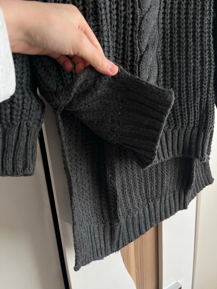 Gri Boğazlı Örgü Kadın Kazak - Görsel 2