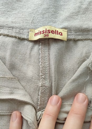 38 Beden gri Renk Düğmeli Bej ve Gri renkli Keten Pantolon