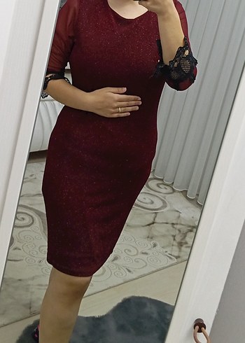 46 Beden Diger Bordo Midi Kadın Abiye Elbise
