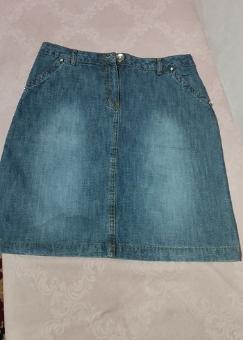 Gri Mavi Denim Midi Etek