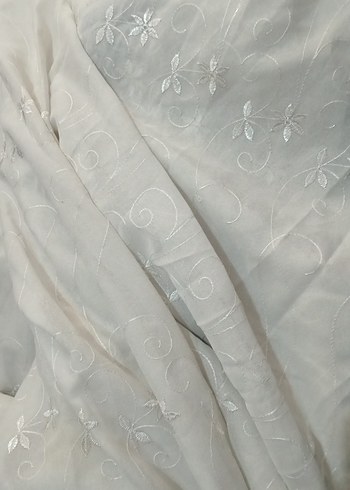 İşlemeli Beyaz Bohem Perde tül perde eni 2 uzunluğu 1.20 - Görsel 3