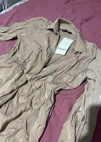 Bej Uzun Kollu Salaş Kadın Elbise - Görsel 2