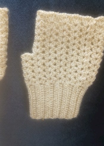 Simli Kırık Beyaz Örgü Kadın Eldiven - Görsel 5