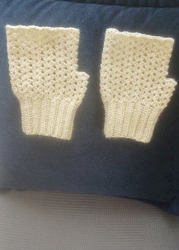 Simli Kırık Beyaz Örgü Kadın Eldiven - Görsel 2