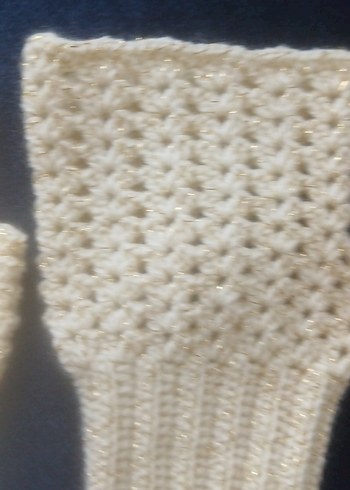 Simli Kırık Beyaz Parmaksız Eldiven - Görsel 4