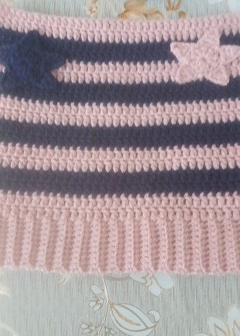 Pembe Lacivert Çizgili Örgü Kadın Kedi Kulaklı Bere - Görsel 8