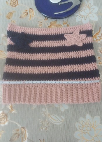 Pembe Lacivert Çizgili Örgü Kadın Kedi Kulaklı Bere - Görsel 7