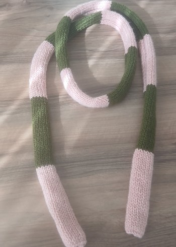 Pembe ve Haki Örgü Kadın  Skinny Atkı - Görsel 2