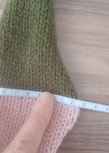 Pembe ve Haki Örgü Kadın  Skinny Atkı - Görsel 6