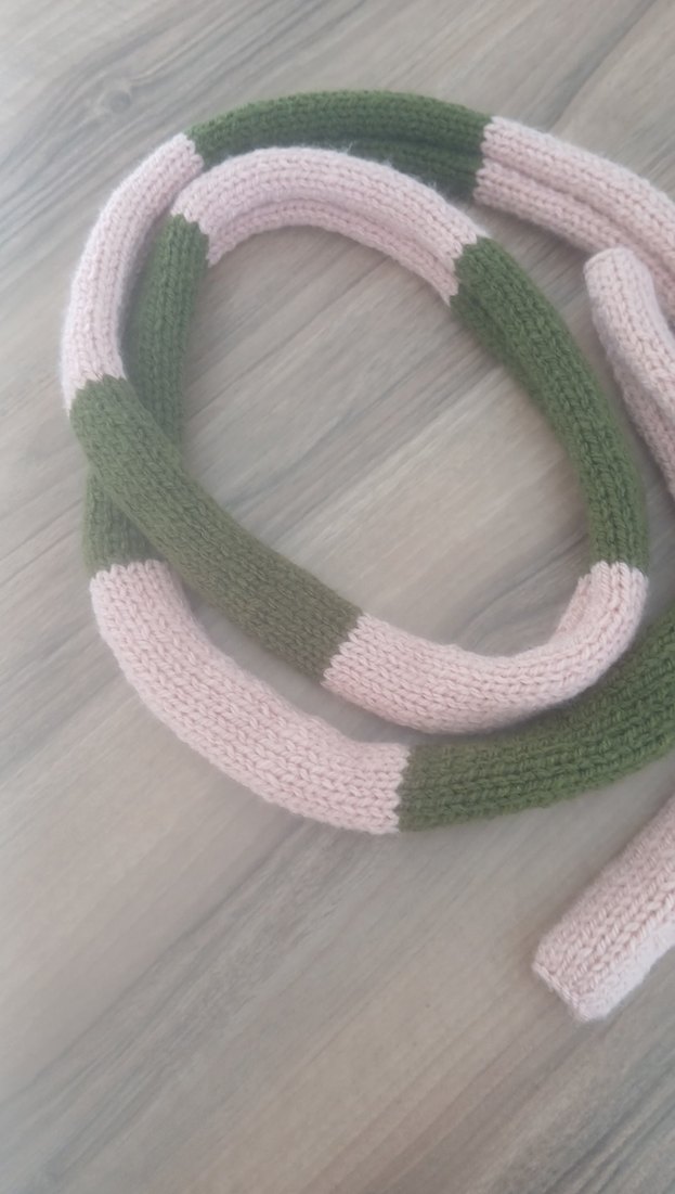 Pembe ve Haki Örgü Kadın  Skinny Atkı - Görsel 4