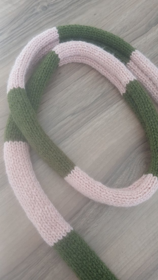 Pembe ve Haki Örgü Kadın  Skinny Atkı - Görsel 3