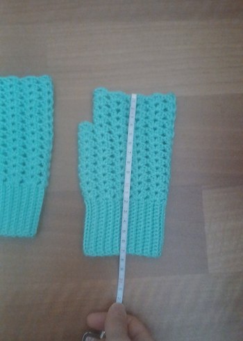 Turkuaz Örgü Kadın Parmakaız Eldiven - Görsel 4
