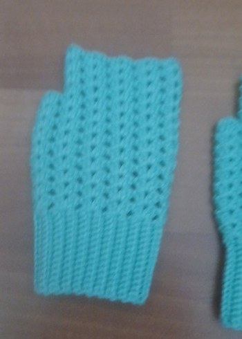 Turkuaz Örgü Kadın Parmakaız Eldiven - Görsel 3