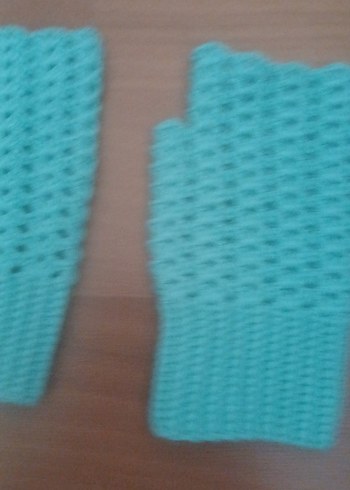 Turkuaz Örgü Kadın Parmakaız Eldiven - Görsel 2