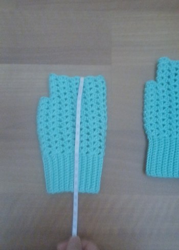 Turkuaz Örgü Kadın Parmakaız Eldiven - Görsel 6