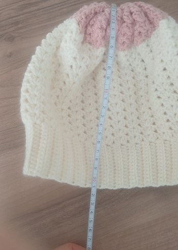 Kadın Bohem Örgü Bere Beyaz-Pembe - Görsel 3