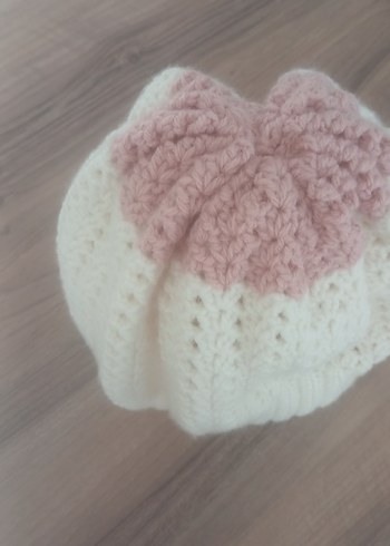 Kadın Bohem Örgü Bere Beyaz-Pembe - Görsel 5