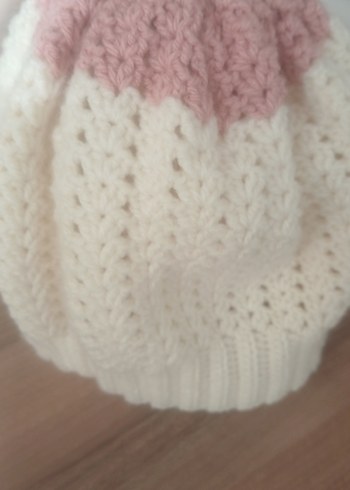 Kadın Bohem Örgü Bere Beyaz-Pembe - Görsel 6