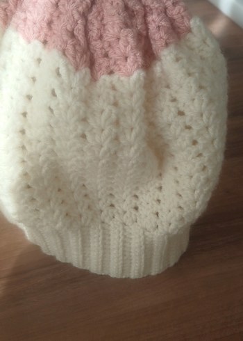 Kadın Bohem Örgü Bere Beyaz-Pembe - Görsel 7