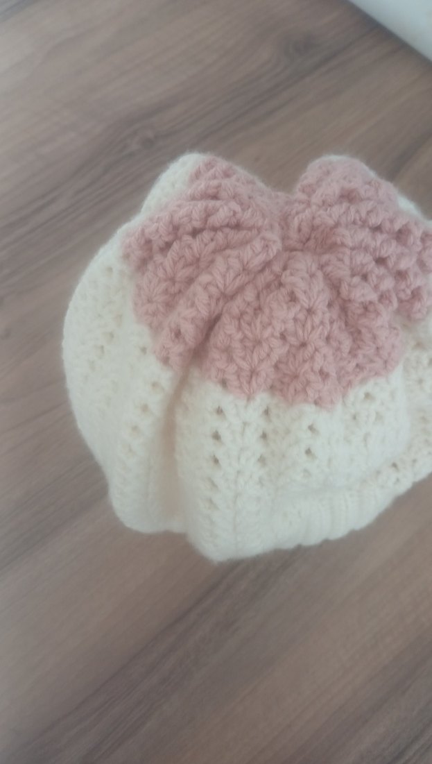 Kadın Bohem Örgü Bere Beyaz-Pembe - Görsel 5