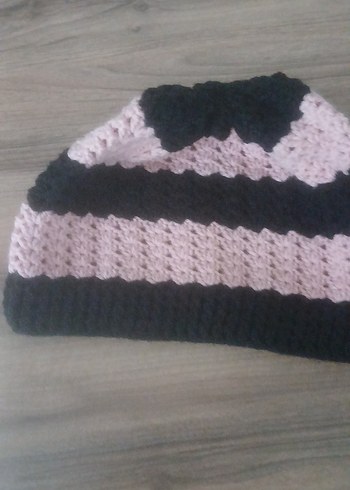 Kadın Pembe Siyah Örgü Bere - Görsel 2